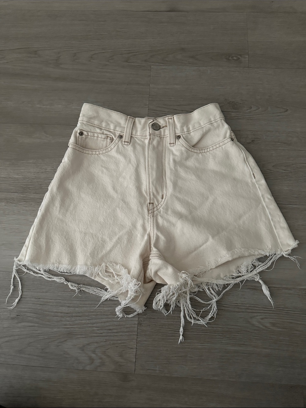 BDG Cream Frayed Hem Denim Shorts